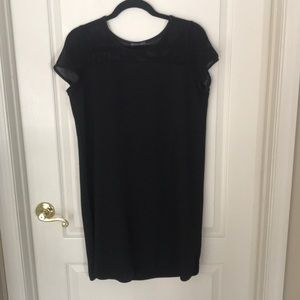 Short Sleeve Black Dress with Mesh Detail